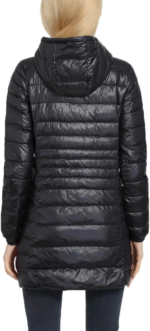 Women's Hooded Ultra Light Weight Coat Packable Outwear Long Puffer Down Jacket