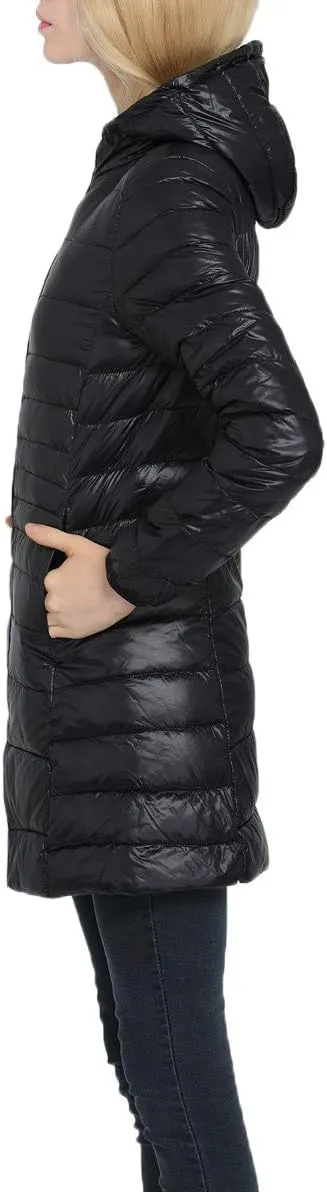Women's Hooded Ultra Light Weight Coat Packable Outwear Long Puffer Down Jacket
