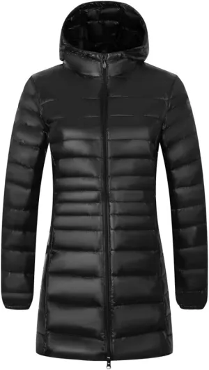Women's Hooded Ultra Light Weight Coat Packable Outwear Long Puffer Down Jacket