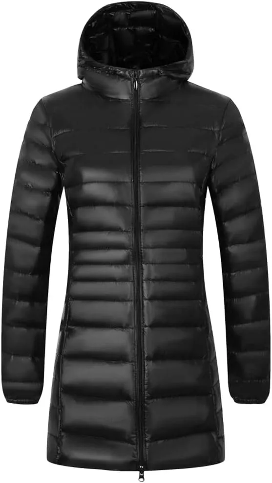 Women's Hooded Ultra Light Weight Coat Packable Outwear Long Puffer Down Jacket