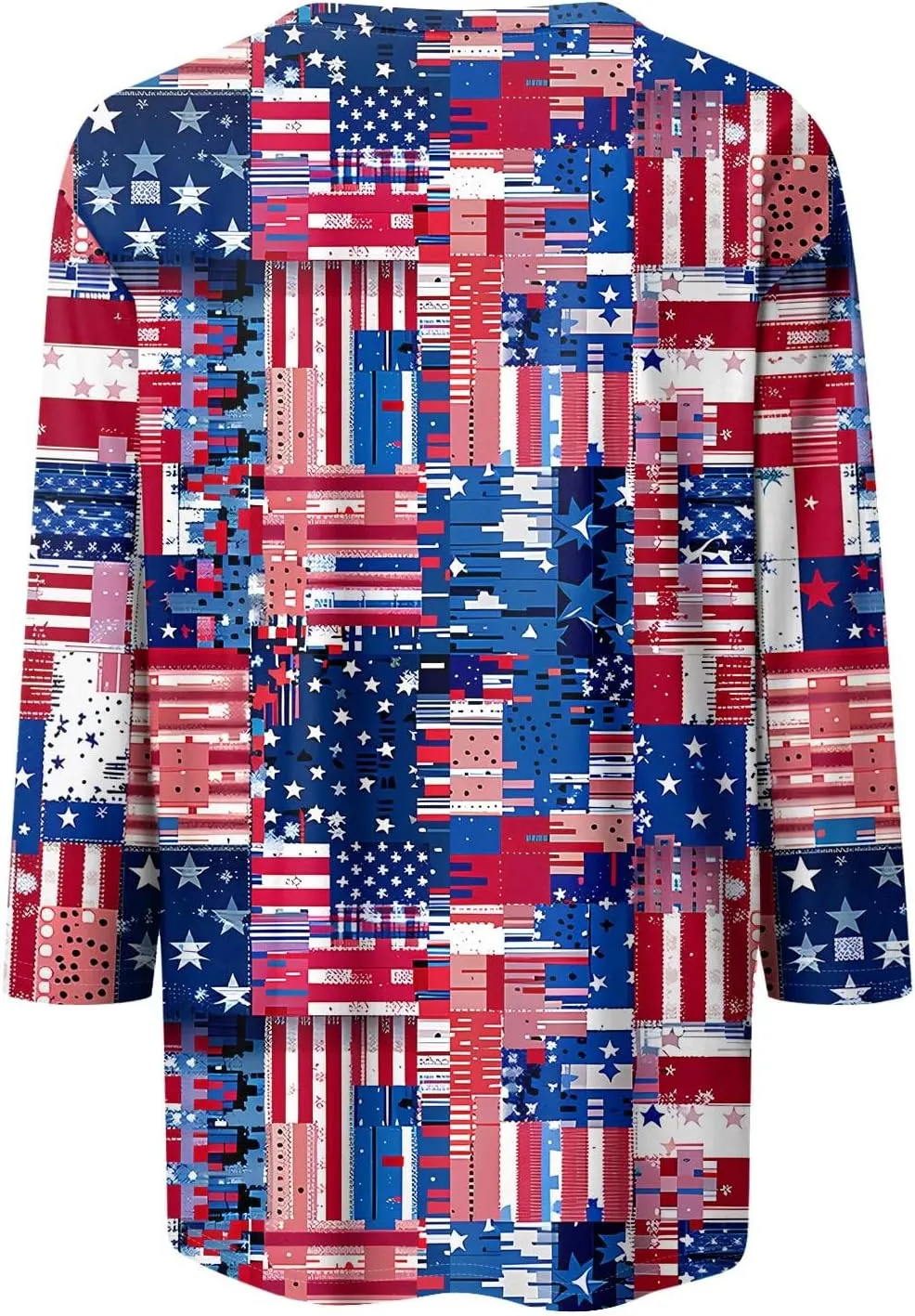 Womens July 4th Loose Trendy 3/4 Sleeve Shirts Independence Day Patriotic Casual Tops USA Flag Stars Stripes Blouse