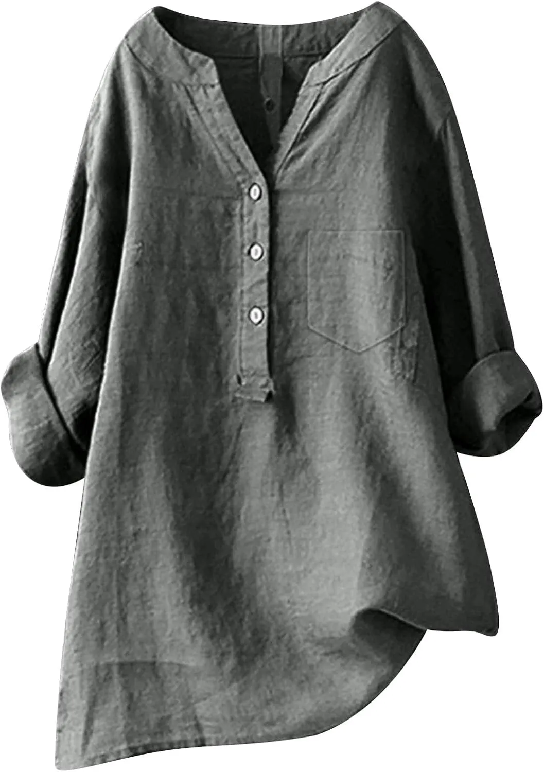Women's Linen Button Down Shirts Short Sleeve V Neck Tshirts Summer Plain Blouses Casual Loose Fit Tunic Tops Outfits