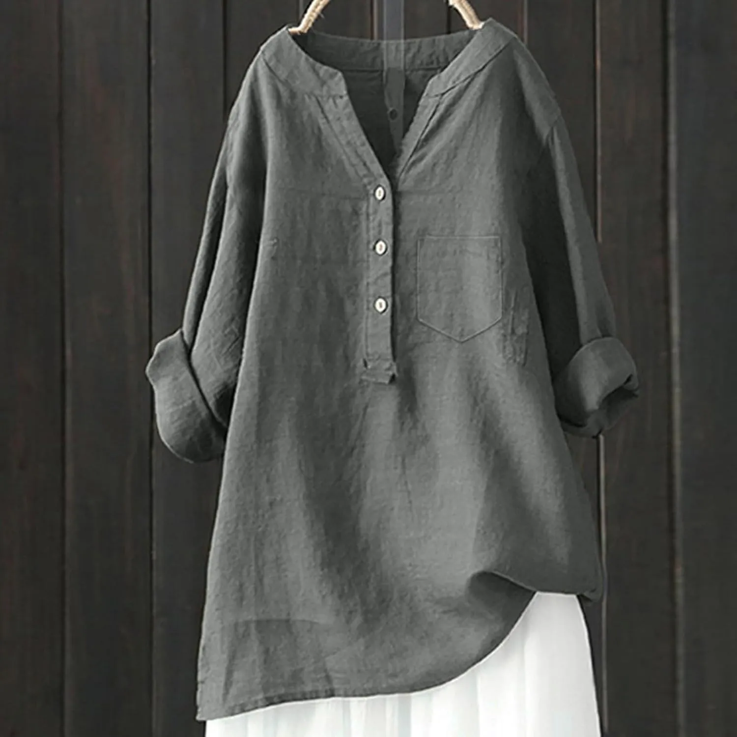 Women's Linen Button Down Shirts Short Sleeve V Neck Tshirts Summer Plain Blouses Casual Loose Fit Tunic Tops Outfits