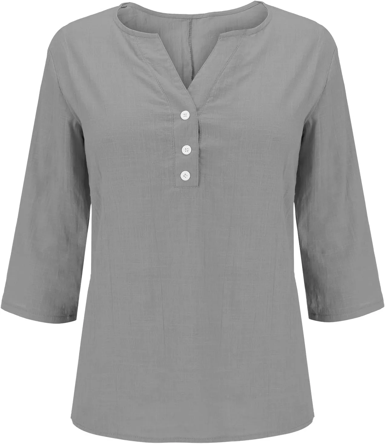 Womens Linen Shirts 3/4 Length Sleeve Linen Button Down V Neck Blouse Spring Summer Boho Shirts Travel Vacation Tops