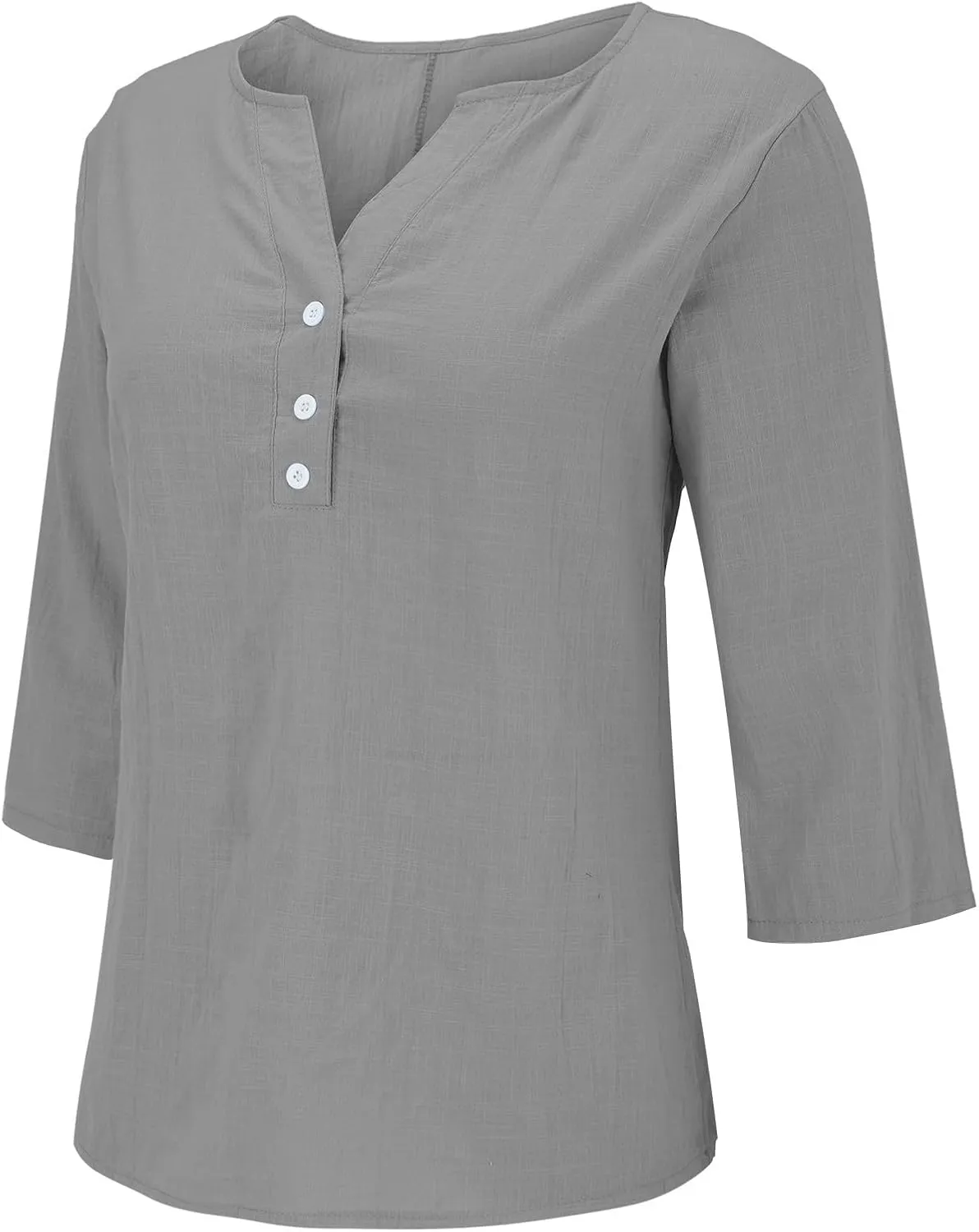 Womens Linen Shirts 3/4 Length Sleeve Linen Button Down V Neck Blouse Spring Summer Boho Shirts Travel Vacation Tops