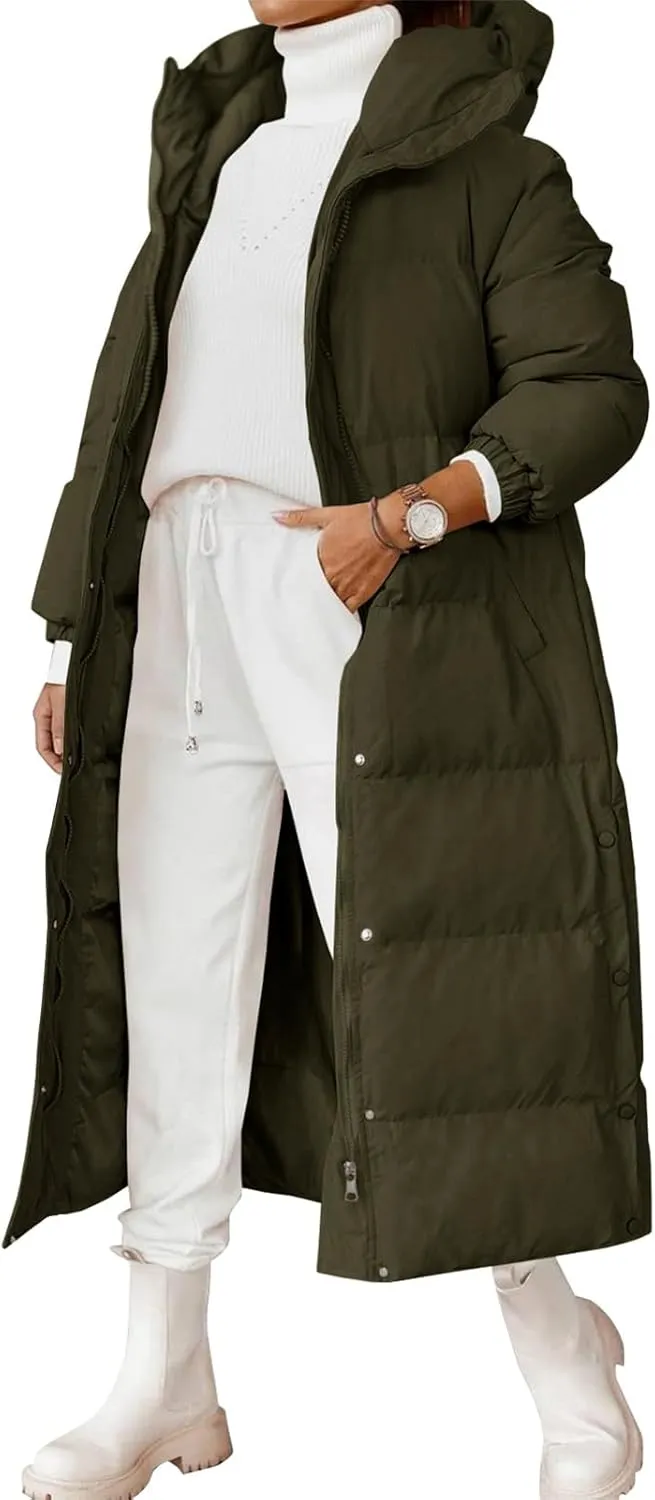 Womens Long Puffer Jackets Fashion Trench Coat 2024 Thickened Coat Hooded Deep Pockets Ladies Warm Winter Jacket