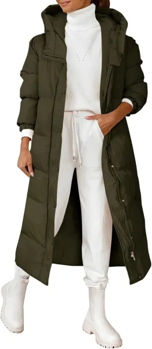 Womens Long Puffer Jackets Fashion Trench Coat 2024 Thickened Coat Hooded Deep Pockets Ladies Warm Winter Jacket