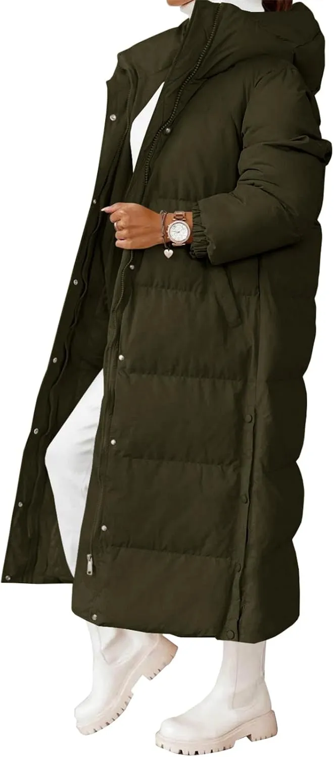Womens Long Puffer Jackets Fashion Trench Coat 2024 Thickened Coat Hooded Deep Pockets Ladies Warm Winter Jacket