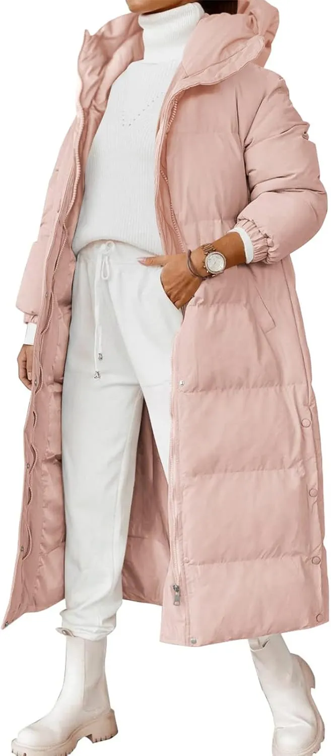 Womens Long Puffer Jackets Fashion Trench Coat 2024 Thickened Coat Hooded Deep Pockets Ladies Warm Winter Jacket