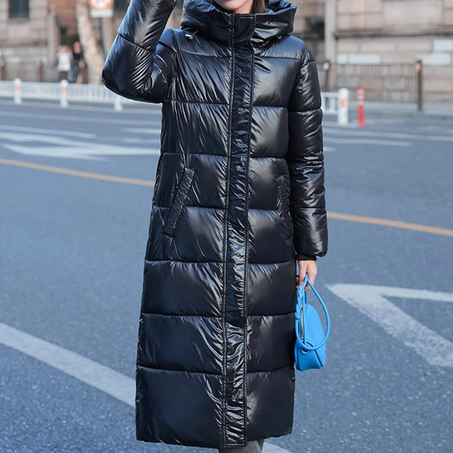 Women's Long Winter Coat Warm Windproof Quilted Puffer Jacket Down Jackets Thicken Puffy Parka Outerwear with Hood