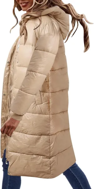 Women's Long Winter Coat Warm Windproof Quilted Puffer Jacket Down Jackets Thicken Puffy Parka Outerwear with Hood