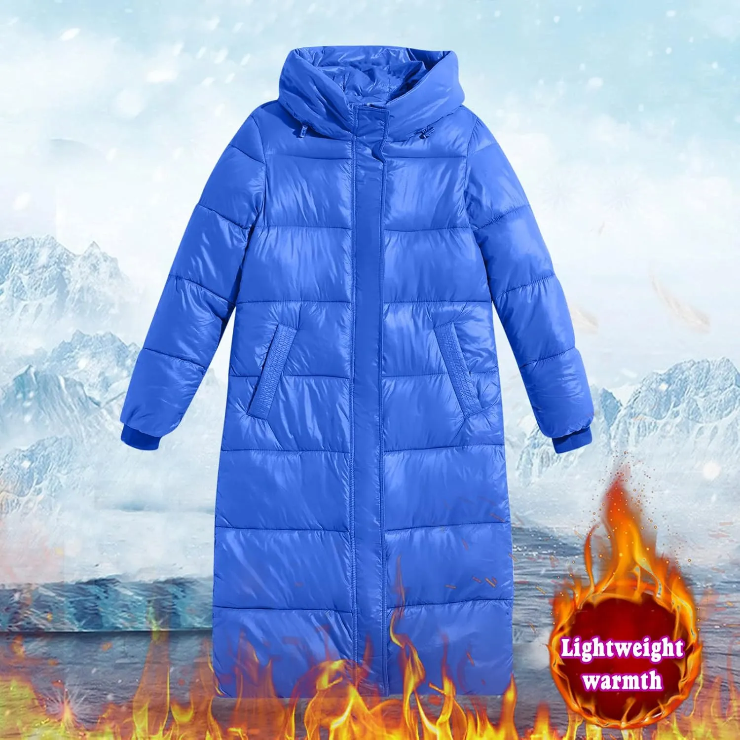Women's Long Winter Coat Warm Windproof Quilted Puffer Jacket Down Jackets Thicken Puffy Parka Outerwear with Hood