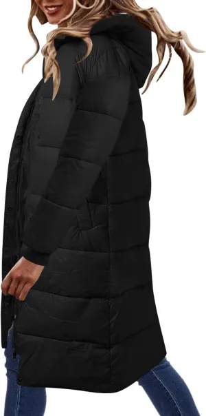 Women's Long Winter Coat Warm Windproof Quilted Puffer Jacket Down Jackets Thicken Puffy Parka Outerwear with Hood