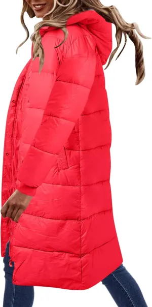 Women's Long Winter Coat Warm Windproof Quilted Puffer Jacket Down Jackets Thicken Puffy Parka Outerwear with Hood