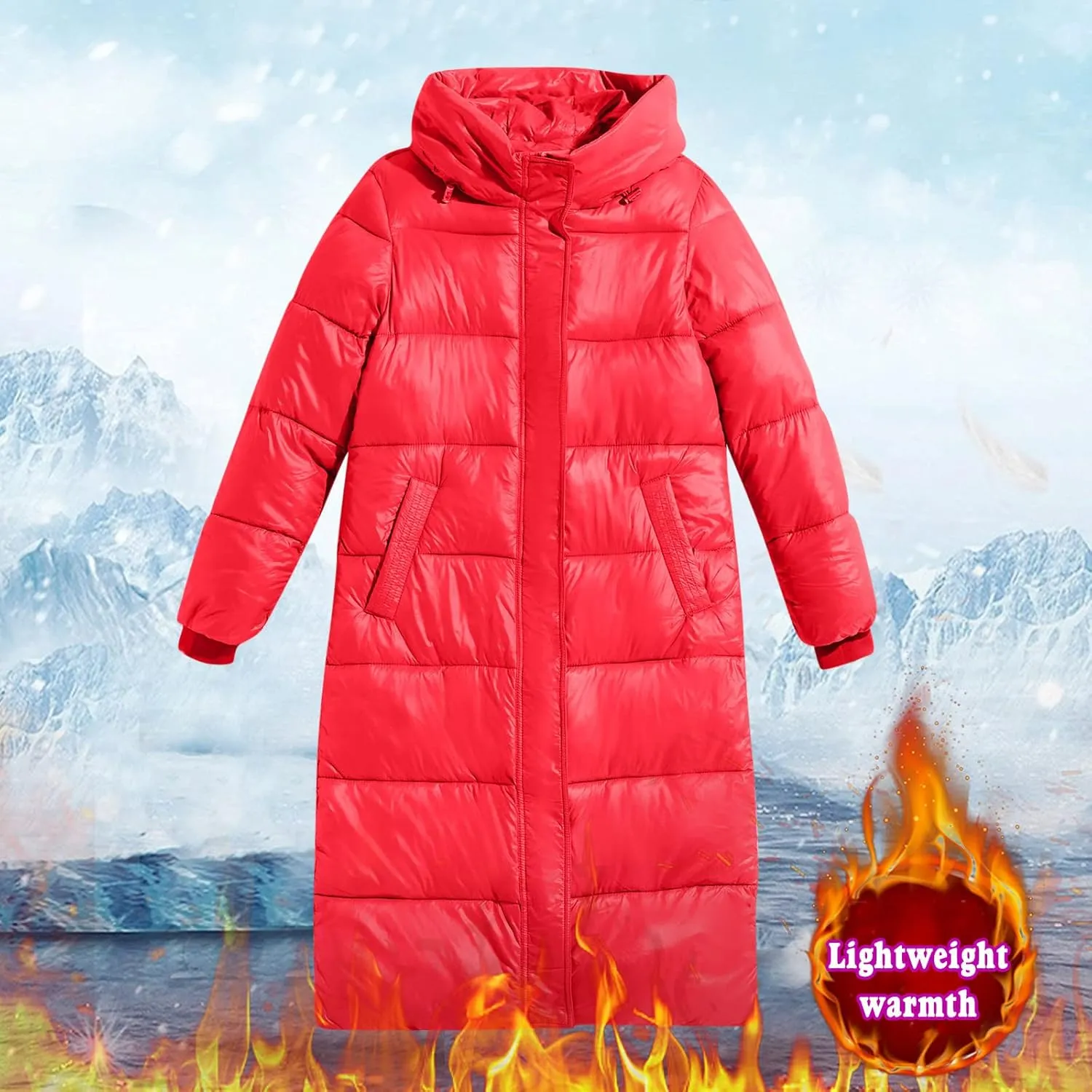 Women's Long Winter Coat Warm Windproof Quilted Puffer Jacket Down Jackets Thicken Puffy Parka Outerwear with Hood