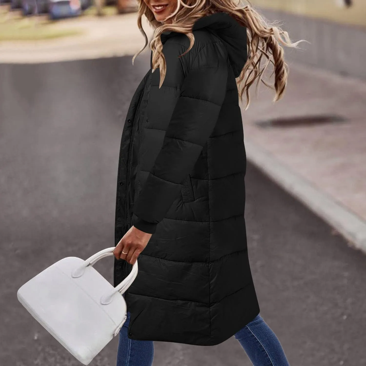 Women's Long Winter Coat Warm Windproof Quilted Puffer Jacket Down Jackets Thicken Puffy Parka Outerwear with Hood