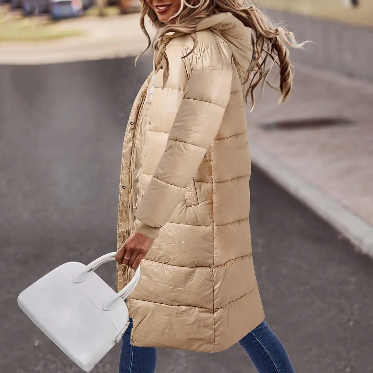 Women's Long Winter Coat Warm Windproof Quilted Puffer Jacket Down Jackets Thicken Puffy Parka Outerwear with Hood
