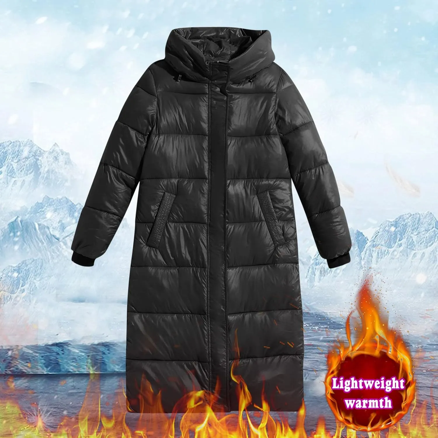Women's Long Winter Coat Warm Windproof Quilted Puffer Jacket Down Jackets Thicken Puffy Parka Outerwear with Hood