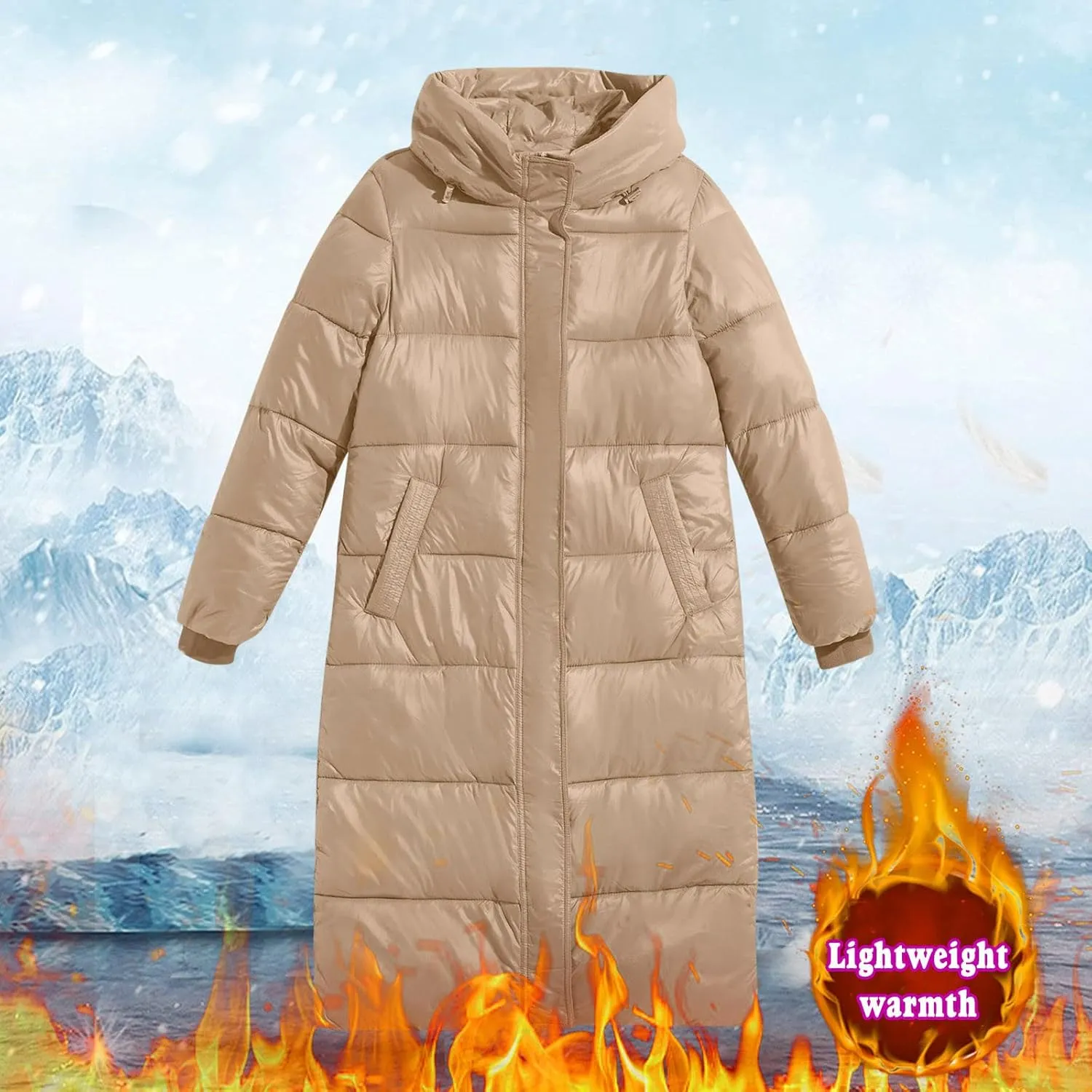 Women's Long Winter Coat Warm Windproof Quilted Puffer Jacket Down Jackets Thicken Puffy Parka Outerwear with Hood