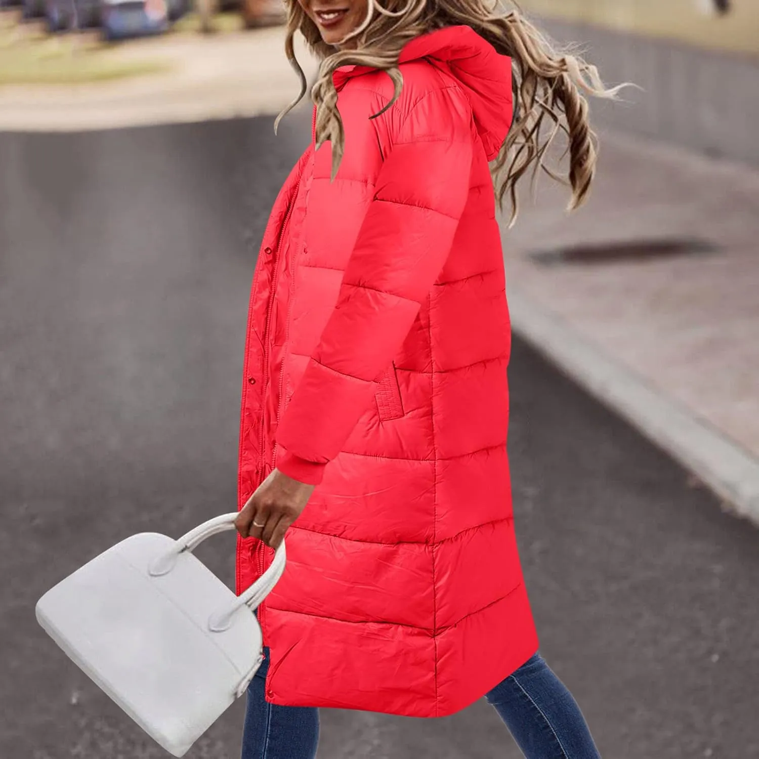 Women's Long Winter Coat Warm Windproof Quilted Puffer Jacket Down Jackets Thicken Puffy Parka Outerwear with Hood