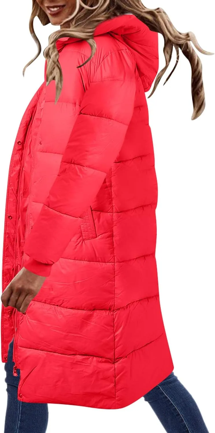 Women's Long Winter Coat Warm Windproof Quilted Puffer Jacket Down Jackets Thicken Puffy Parka Outerwear with Hood