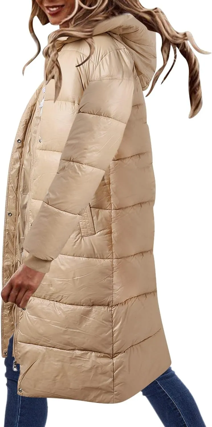 Women's Long Winter Coat Warm Windproof Quilted Puffer Jacket Down Jackets Thicken Puffy Parka Outerwear with Hood