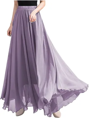 Women's Maxi Summer Skirts Chiffon A Line Flowy Skirts Long Boho Beach Dress High Waisted Lyrical Dance Skirts