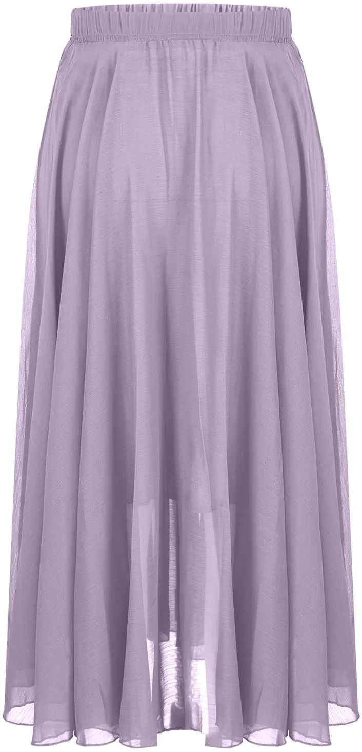 Women's Maxi Summer Skirts Chiffon A Line Flowy Skirts Long Boho Beach Dress High Waisted Lyrical Dance Skirts