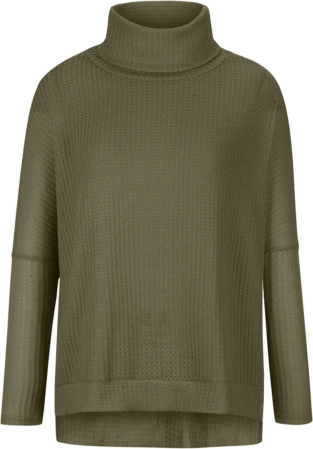 Women's Oversized Tops Waffle Knit Batwing Sleeve Turtleneck Sweater Shirts High Low Irregular Hem Side Slit Blouses