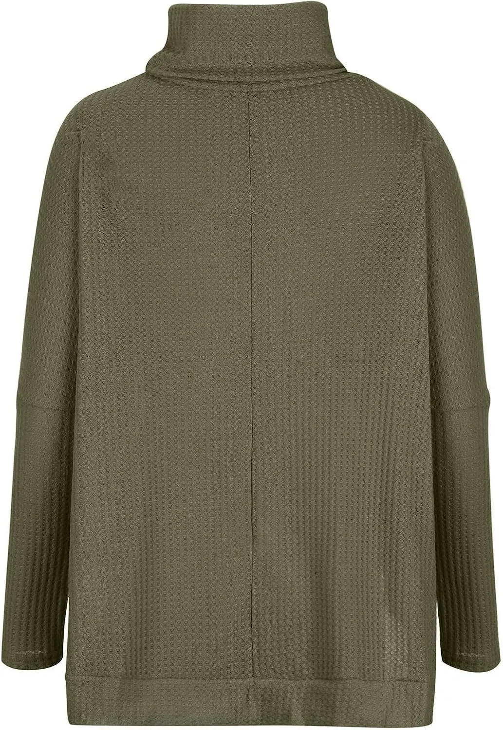 Women's Oversized Tops Waffle Knit Batwing Sleeve Turtleneck Sweater Shirts High Low Irregular Hem Side Slit Blouses