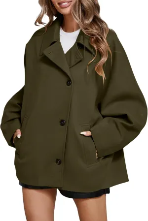 Womens Pea Coats Mid-Long Elegant Lapel Double Breasted Jacket Wool Blend Fall Winter Overcoat Outerwear with Pockets