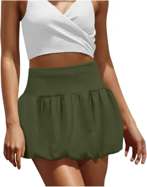Womens Pleated Bubble Skirt Y2K Elastic High Waisted Puffy Mini Skirts 2025 Summer Casual Streetwear Athletic Dress
