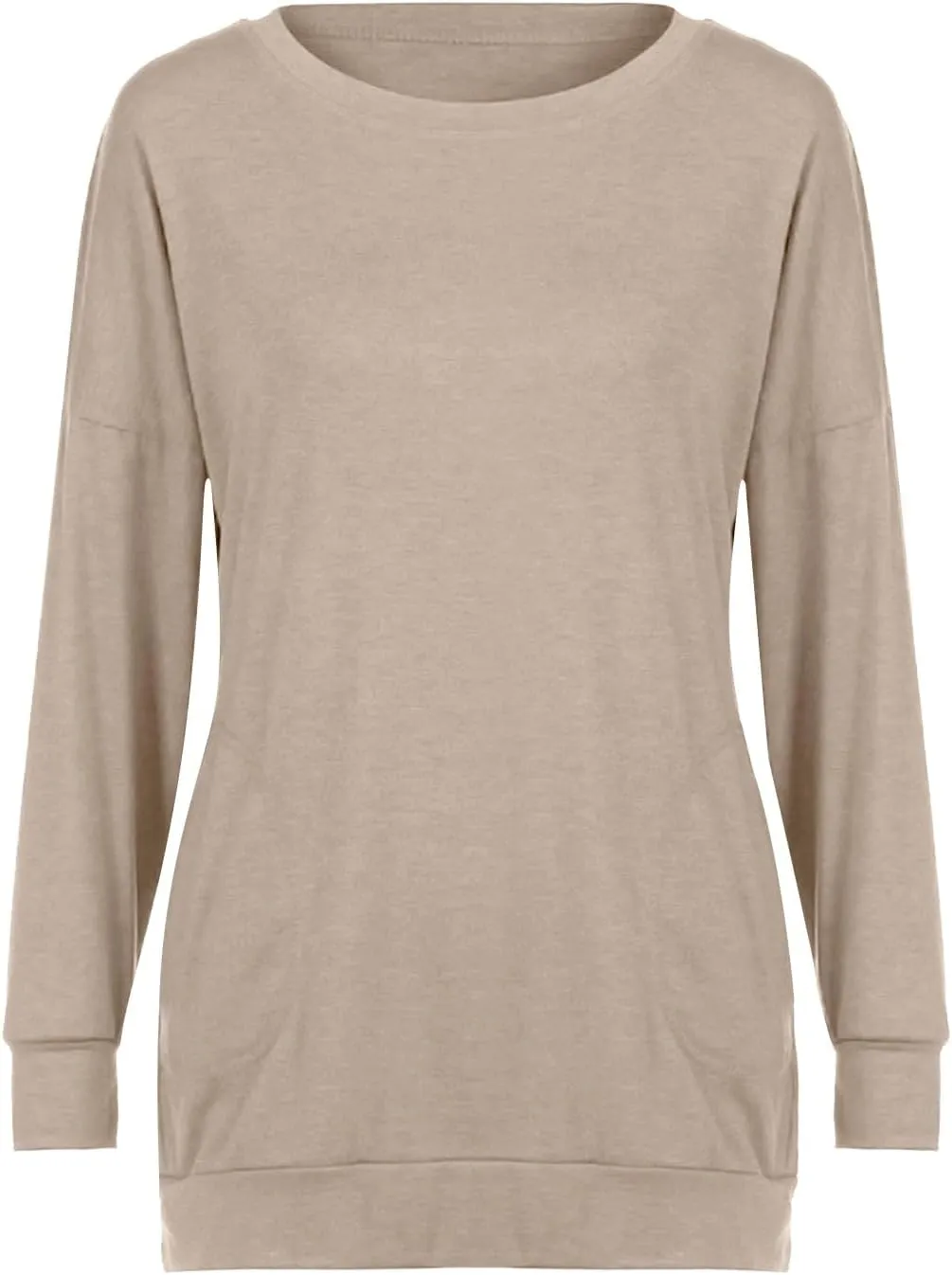 Womens Pocket Shirts Casual Loose Fit Tunic Top Comfy Cute Sweatshirts Long Sleeve Crewneck Pullovers T-Shirts