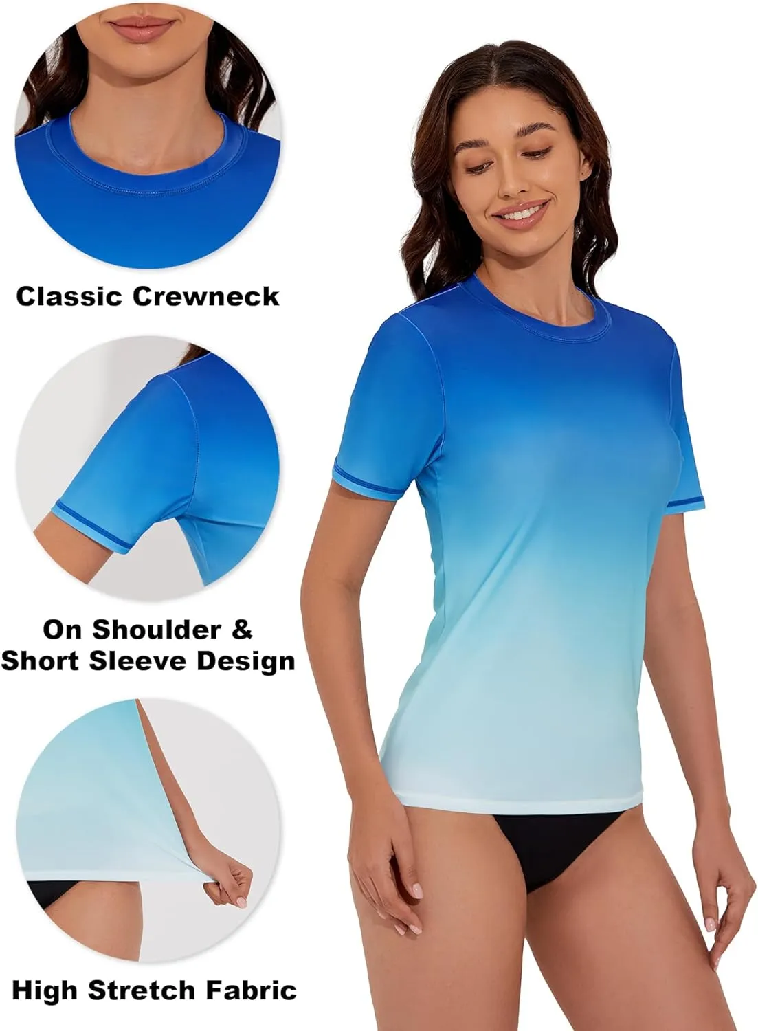 Women's Rash Guard UPF 50  Short Sleeve Swim Shirts Quick Dry Swimsuit Top UV Sun Protection Bathing Suit Top