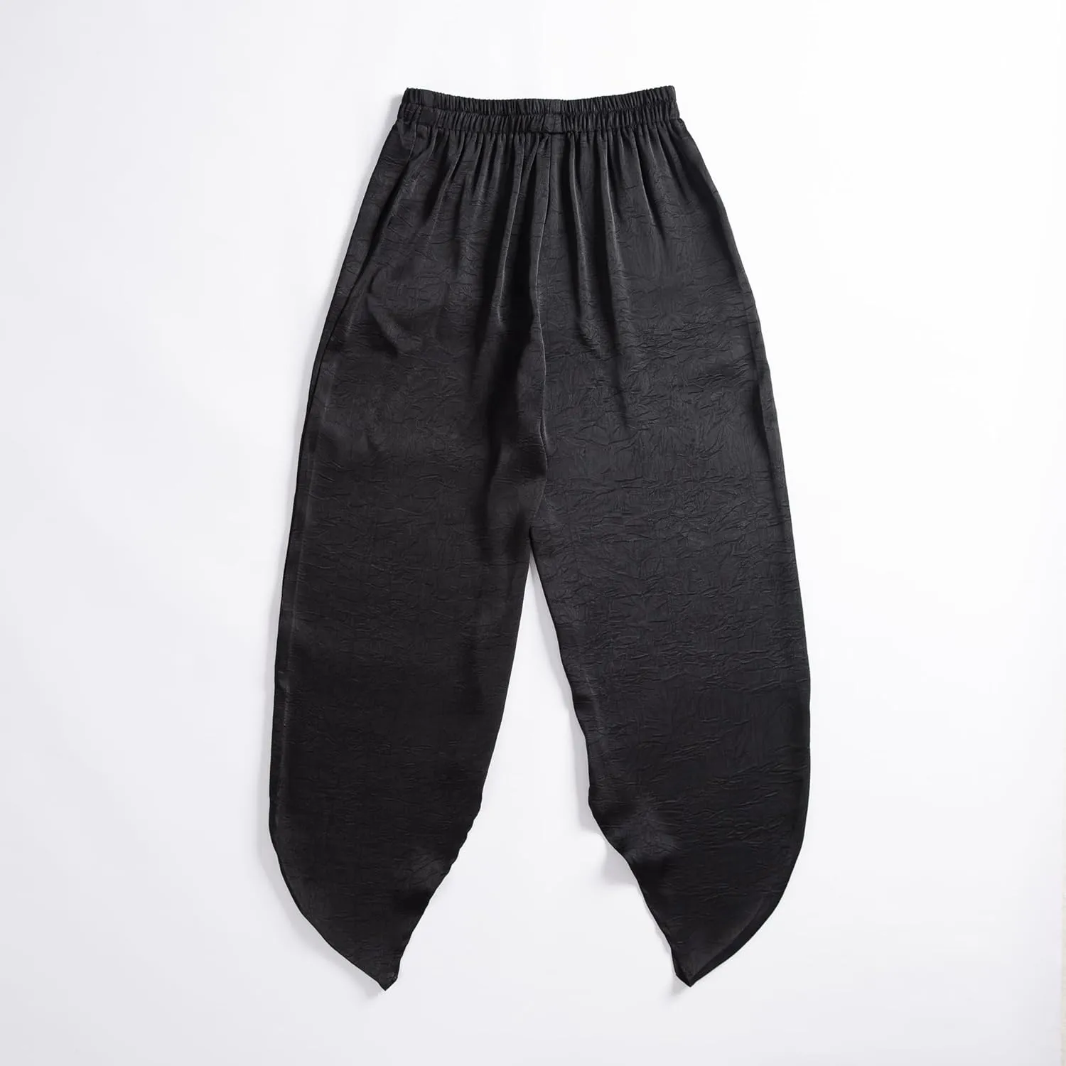 Women's Satin Pants Baggy Dressy Trouser Wide Leg Slouchy Curved Hem Wrinkle Textured Silky Pants