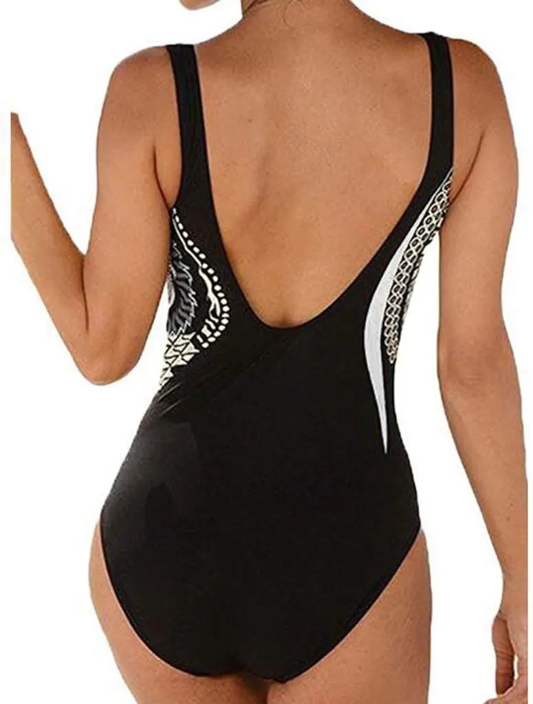 Women's Sexy One Piece Swimsuits Backless Sexy Print Tummy Control Swimsuit Slimming Bathing Suit for Summer