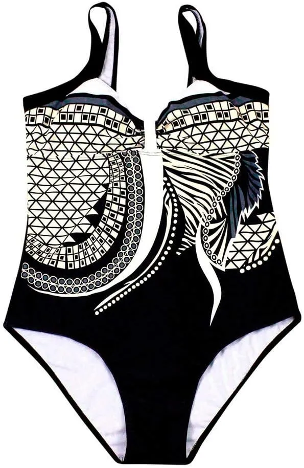 Women's Sexy One Piece Swimsuits Backless Sexy Print Tummy Control Swimsuit Slimming Bathing Suit for Summer