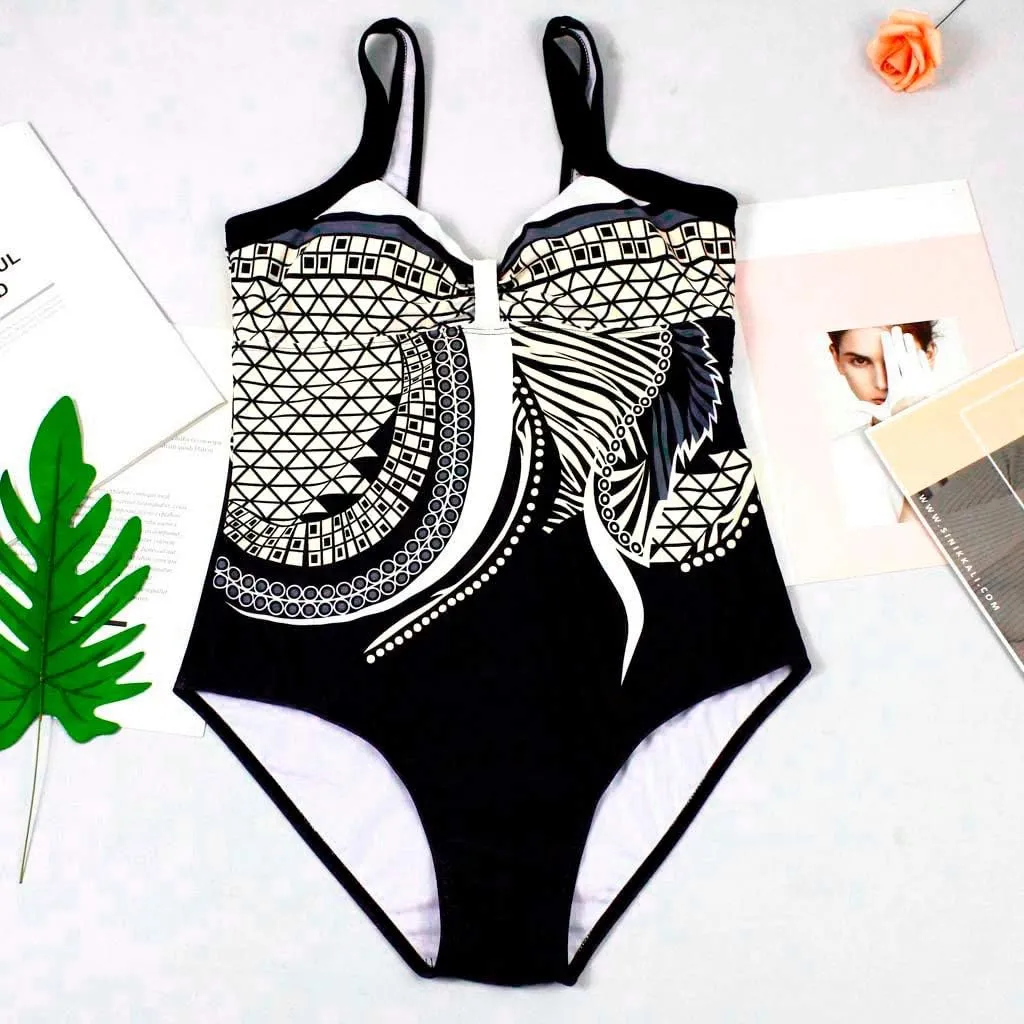 Women's Sexy One Piece Swimsuits Backless Sexy Print Tummy Control Swimsuit Slimming Bathing Suit for Summer