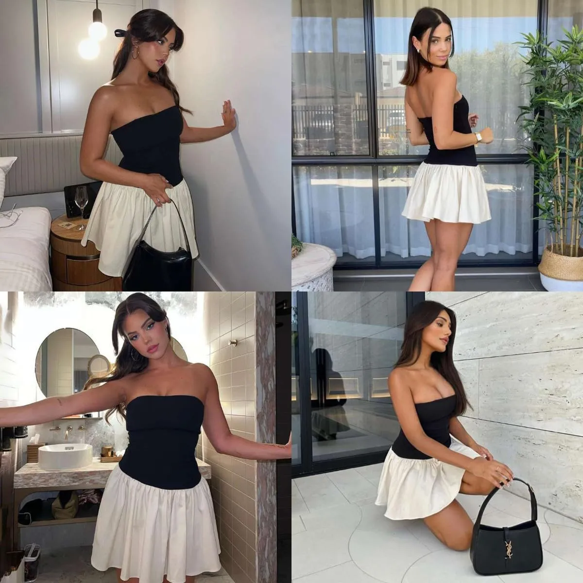 Women's Sexy Pleated Off Shoulder Mini Dress Color Block Y2K Strapless Tube Tops Dress Bodycon Summer Party Club Dresses