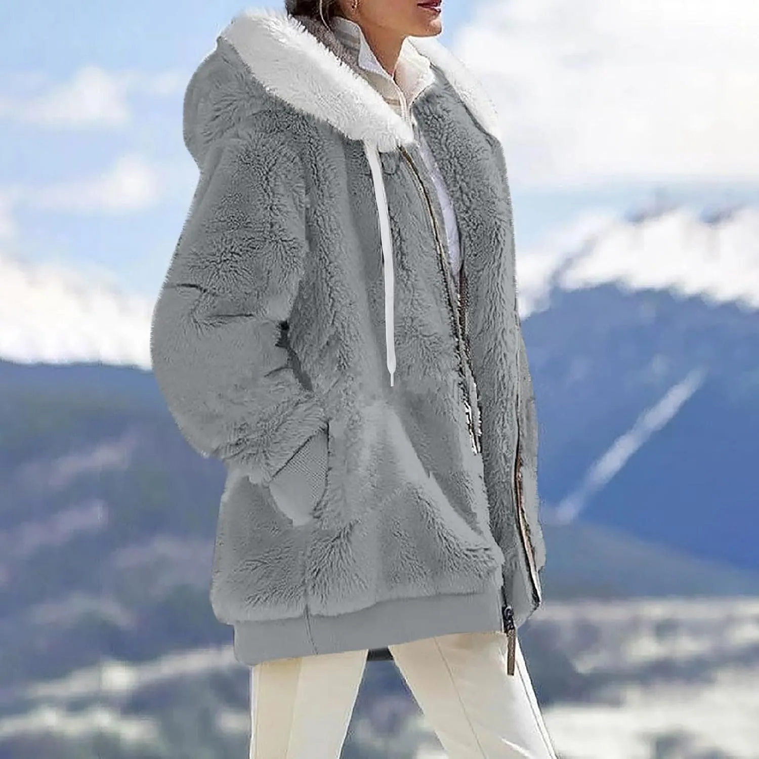 Women's Sherpa Fleece Casual Winter Warm Coat Oversized Zipper Hoodie Jackets