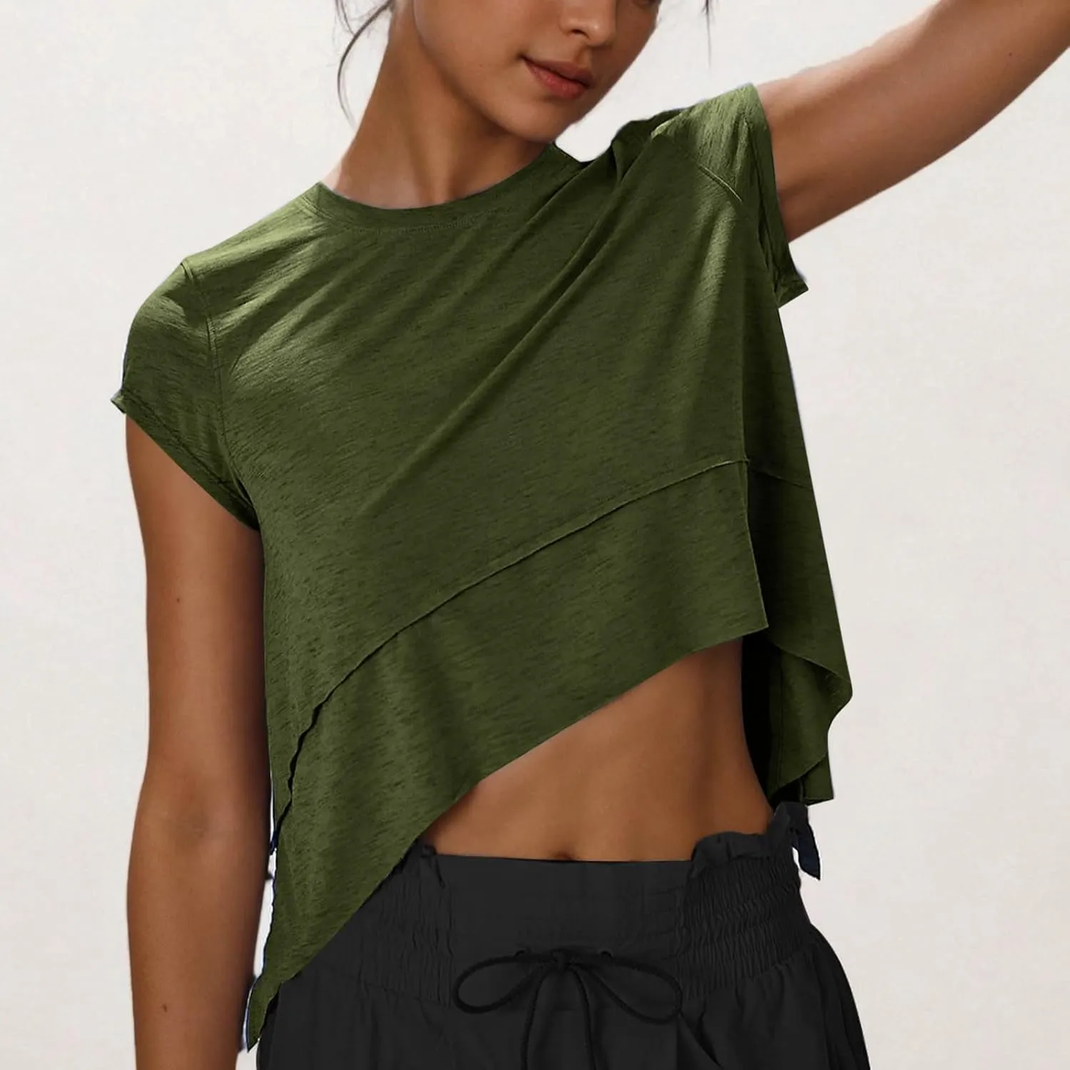 Women's Short Sleeve Workout Shirts Crewneck Sports Yoga Running Flowy Summer Tops Solid Color Basic Tee