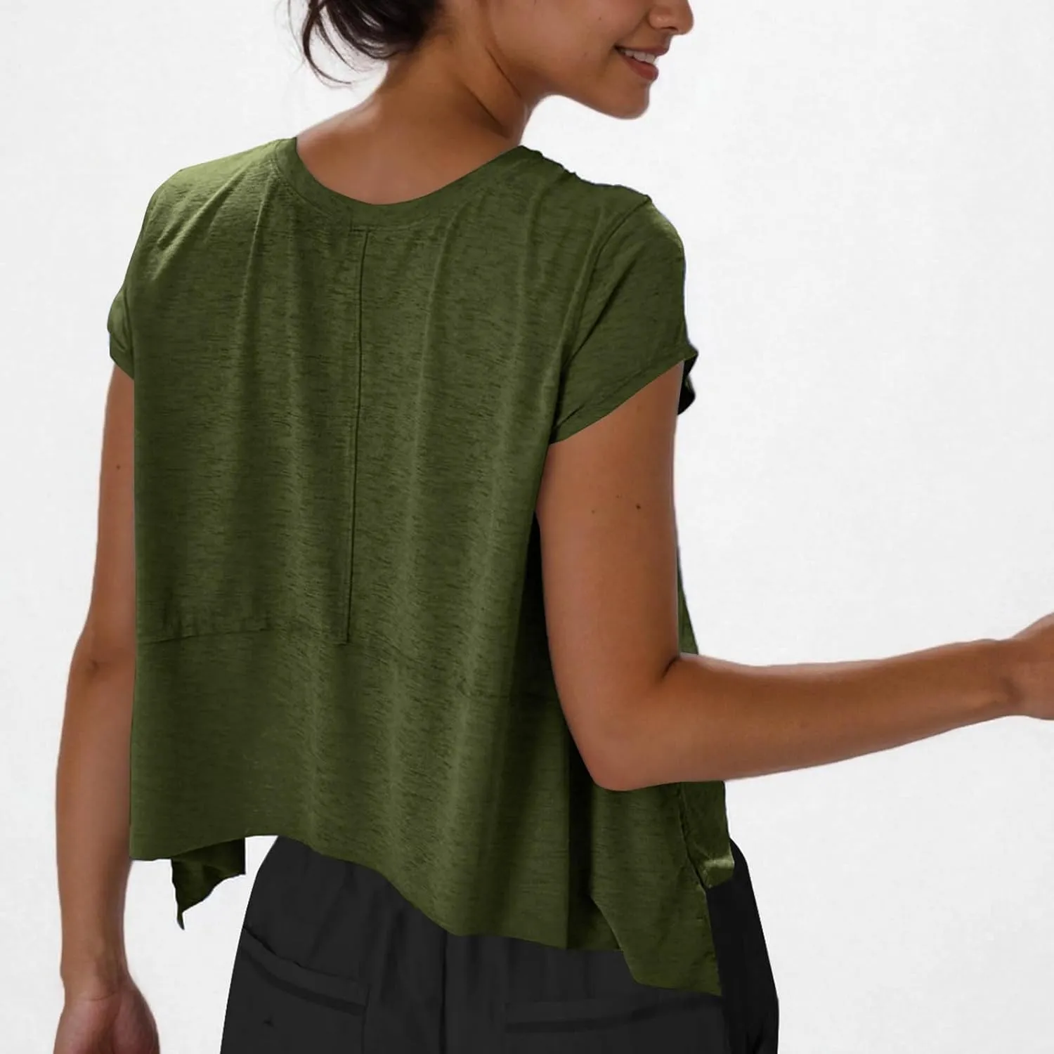 Women's Short Sleeve Workout Shirts Crewneck Sports Yoga Running Flowy Summer Tops Solid Color Basic Tee