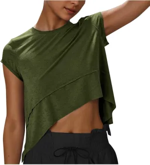 Women's Short Sleeve Workout Shirts Crewneck Sports Yoga Running Flowy Summer Tops Solid Color Basic Tee