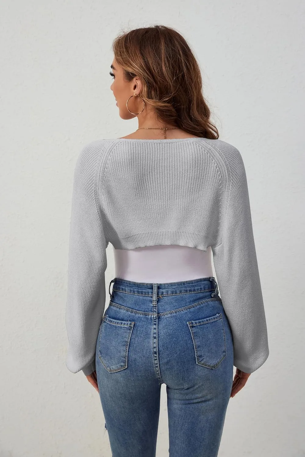 Women's Shrug Cardigan Sweaters Open Front Crop Cardigan Ribbed Knit Long Sleeve Drop Shoulder Bolero Sweater