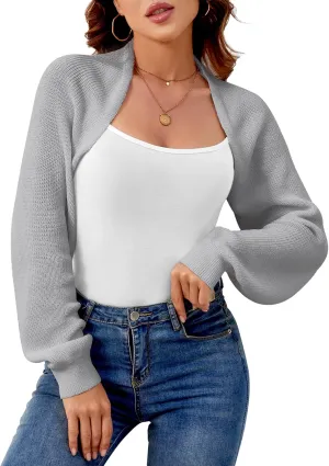 Women's Shrug Cardigan Sweaters Open Front Crop Cardigan Ribbed Knit Long Sleeve Drop Shoulder Bolero Sweater