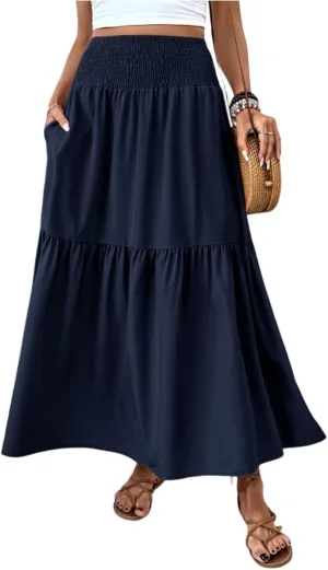 Women's Skirts Bohemian Long Skirts Flowy High Waist A Line Maxi Skirts Summer Pleated, S-XL