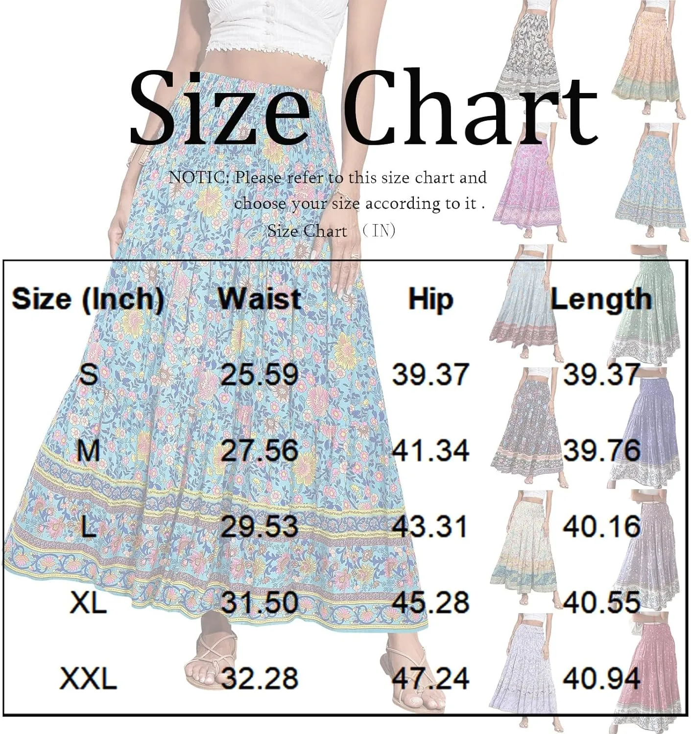 Women's Skirts Trendy Summer Midi Skirts High Waisted Pleated A-Line Swing Skirts Floral Long Skirt, S-2XL