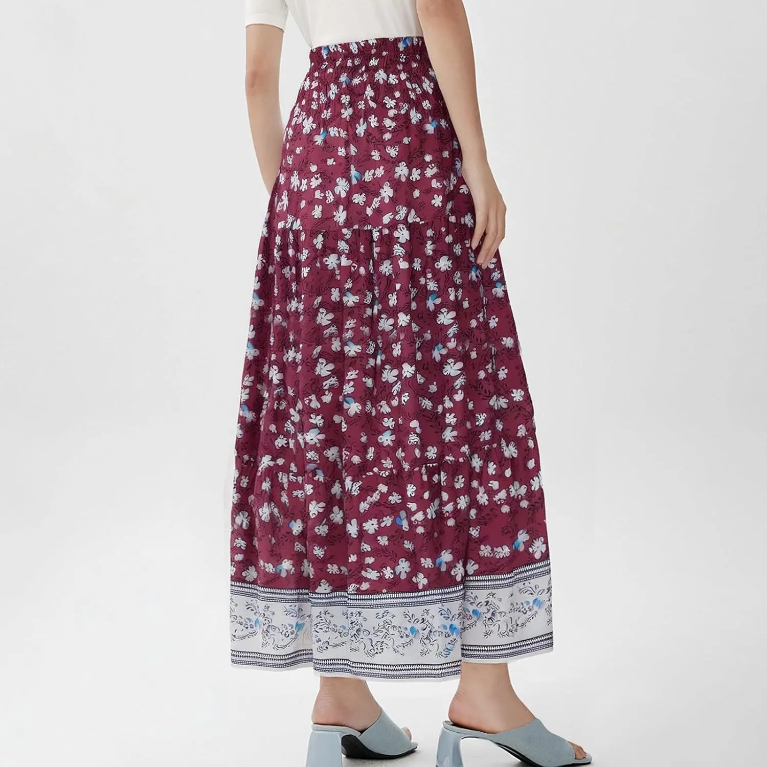 Women's Skirts Trendy Summer Midi Skirts High Waisted Pleated A-Line Swing Skirts Floral Long Skirt, S-2XL