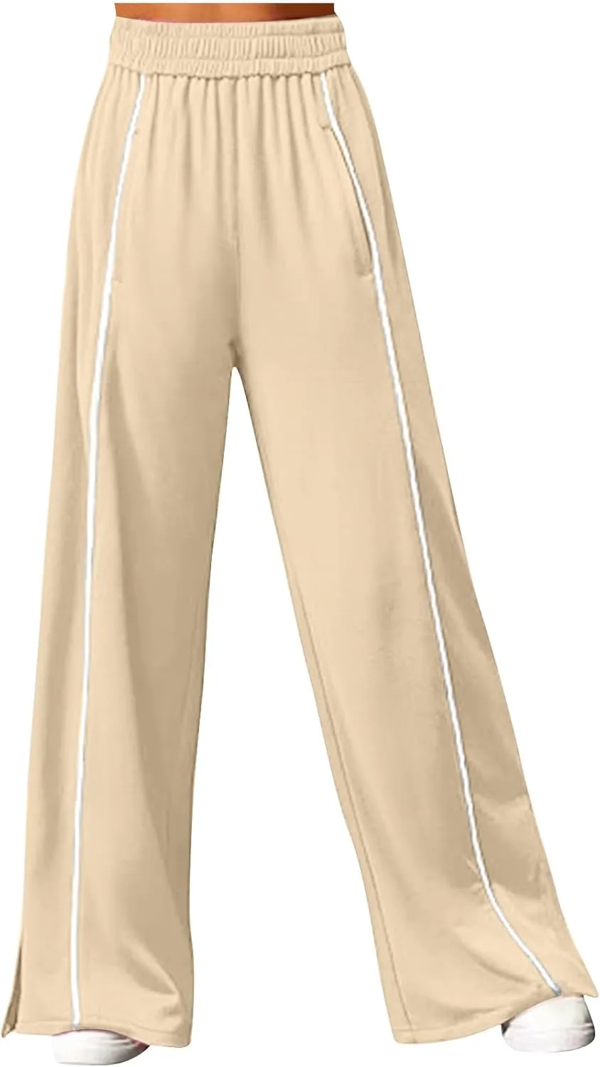 Women's Soft Sweatpants Elastic Stripe Lounge Pants Wide Leg Baggy Sweat Pants High Waisted Track Pants Joggers