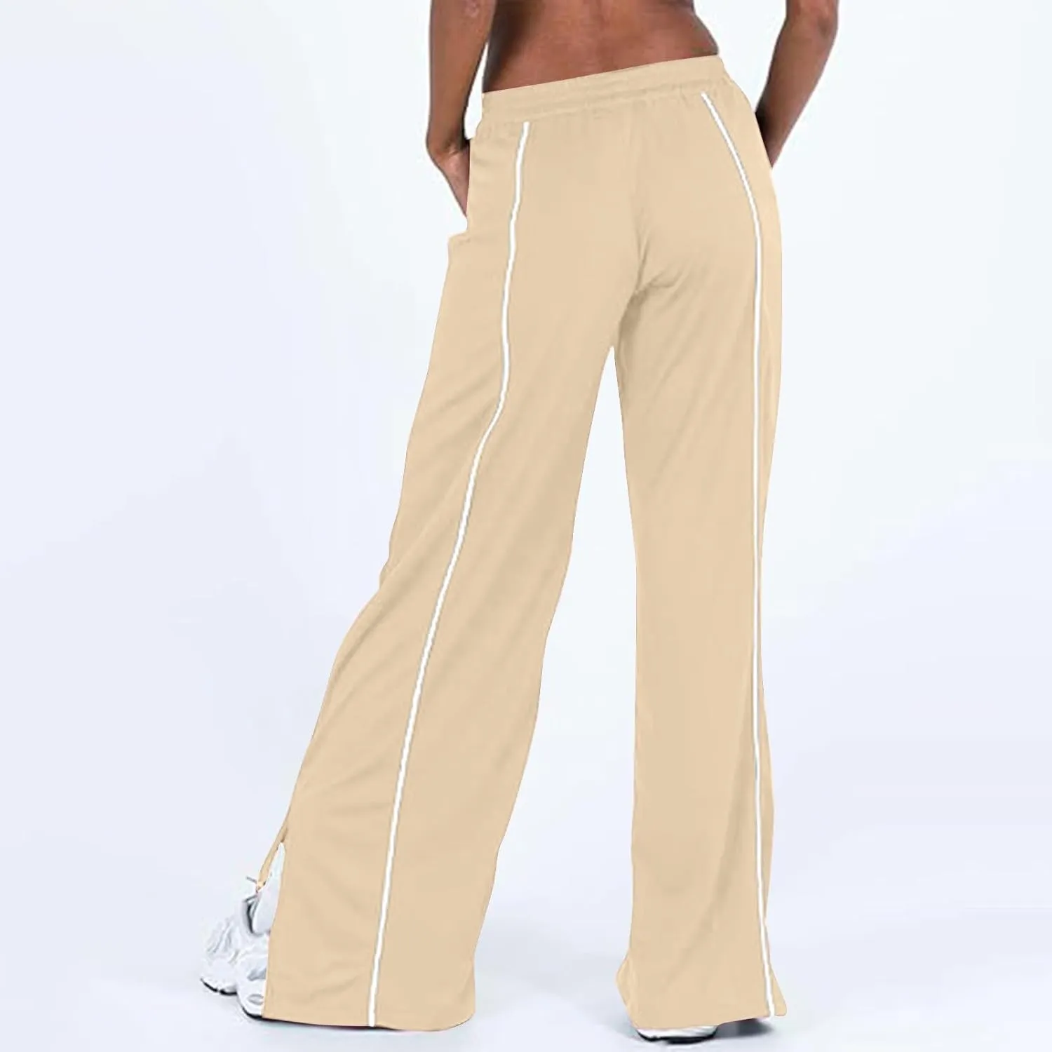 Women's Soft Sweatpants Elastic Stripe Lounge Pants Wide Leg Baggy Sweat Pants High Waisted Track Pants Joggers